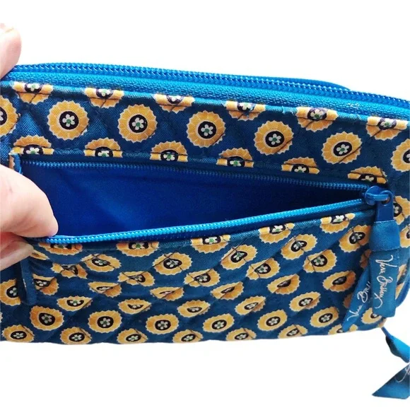 Vera Bradley Blue/ Yellow Print Zippered Wallet - Picture 4 of 5